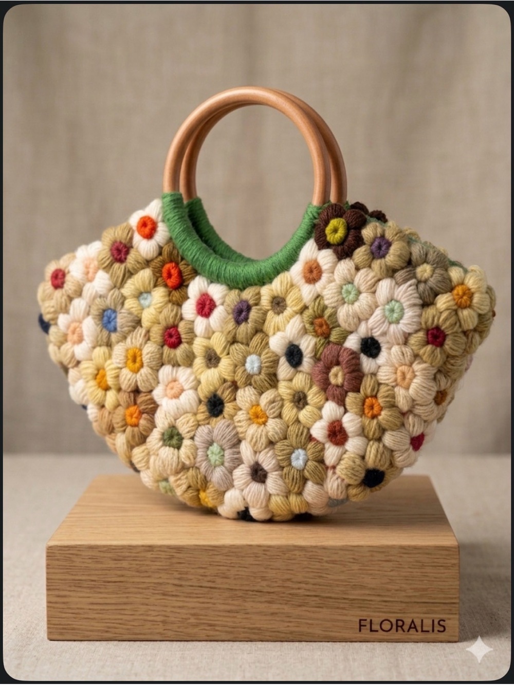 Vintage Multicolor Floral Crochet Hobo .